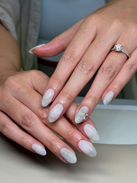 Milky white almond set at Reborn Nails & Retreat Da Nang